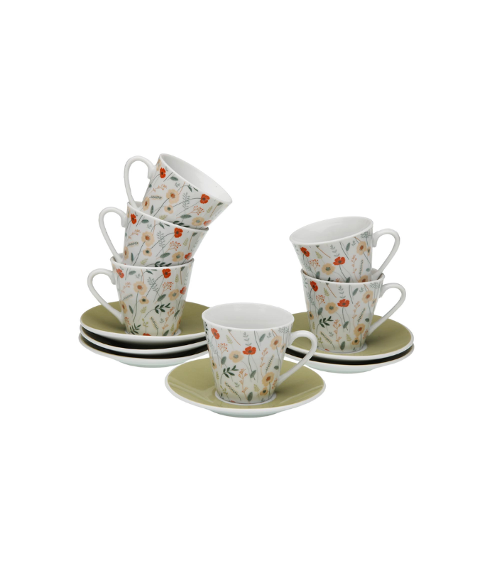 JGO. 6 TAZAS CAFE CON PLATO VERDI