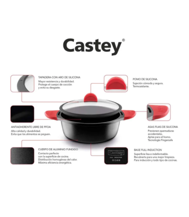 CACEROLA ALTA INDUCTION 20CM CON TAPA CASTEY