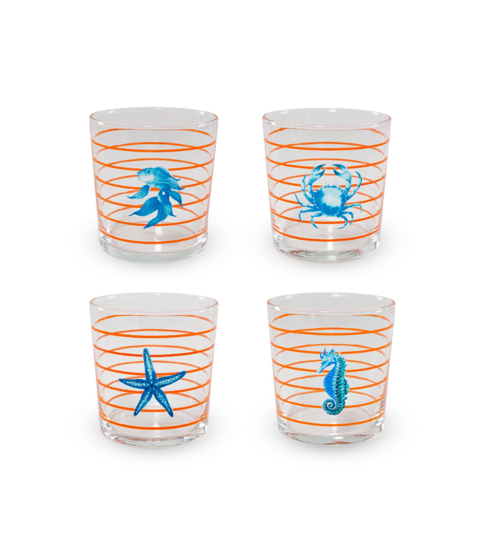 JGO 4 VASOS 300ML DECORACION MARINERA RAYAS NARANJA