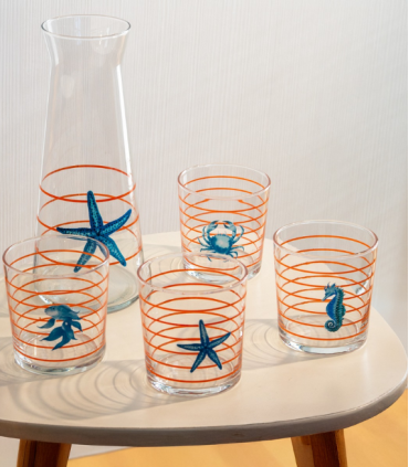 JGO 4 VASOS 300ML DECORACION MARINERA RAYAS NARANJA