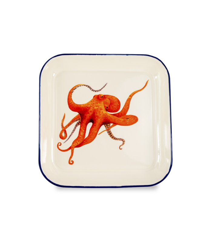 BANDEJA HOJALATA ESMALTADA PULPO 30X30CM