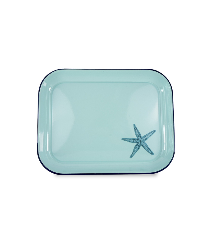 BANDEJA HOJALATA ESMALTADA ESTRELLA MARINA 41.5X31.5CM