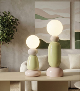 LAMPARA SOBREMESA ZAZIE BEIGE/LIMA/ROSA 14DX42CM
