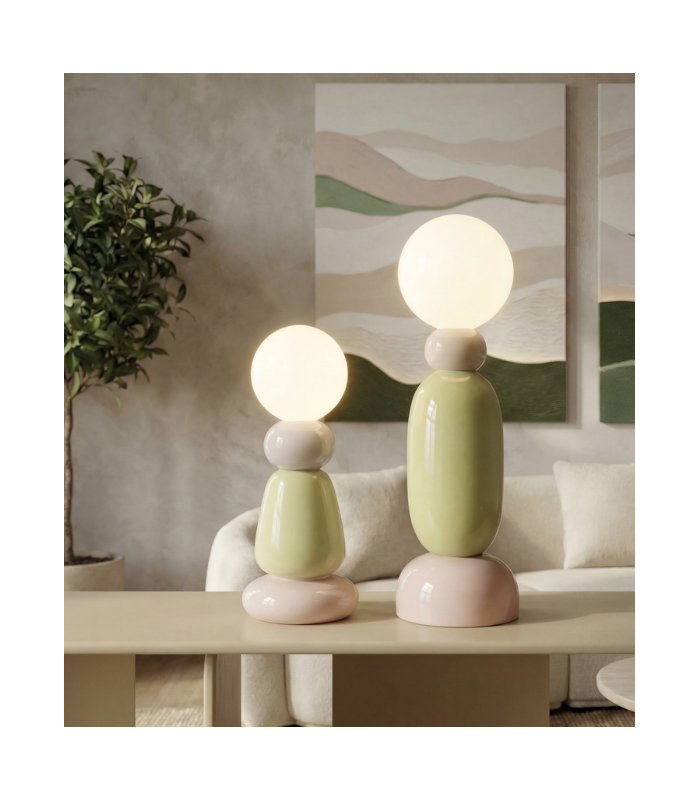 LAMPARA SOBREMESA ZAZIE BEIGE/LIMA/ROSA 14DX42CM