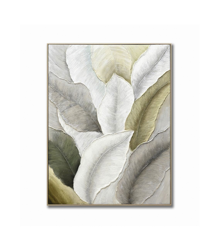 LIENZO HOJAS CONTORNO RELIEVE C/MARCO 90X120CM