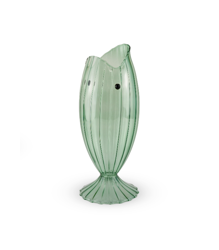 JARRA VIDRIO FORMA DE PEZ EFECTO PLISADO VERDE 1.2L