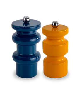 JUEGO 2 MOLINILLOS SAL Y PIMIENTA MADERA LACADA AZUL Y AMARILLO