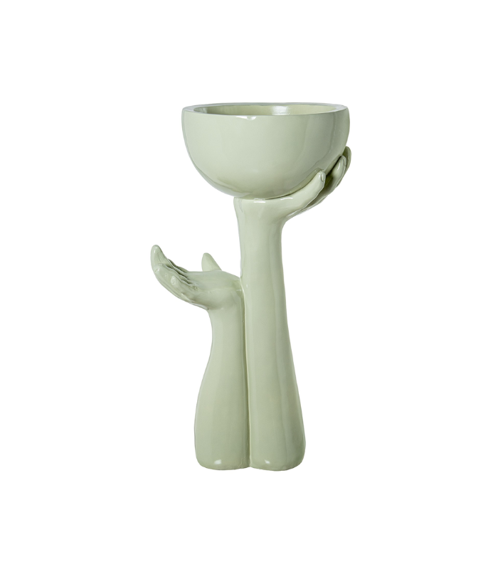 MACETERO C/PIE FIBRA DE VIDRIO 83CM VERDE BRILLO  46X3