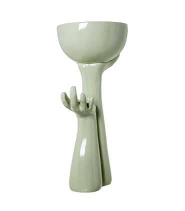 MACETERO C/PIE FIBRA DE VIDRIO 83CM VERDE BRILLO  46X3