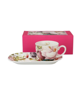 TAZA CON PLATO LARGO MAGNOLIAS