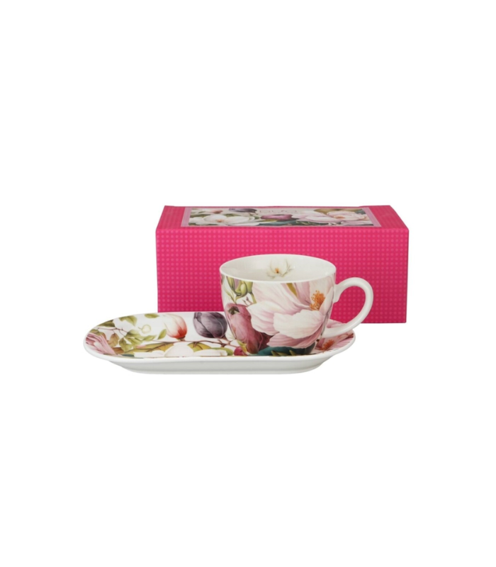TAZA CON PLATO LARGO MAGNOLIAS