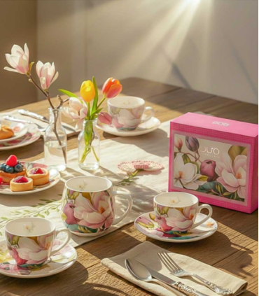 TAZA CON PLATO LARGO MAGNOLIAS