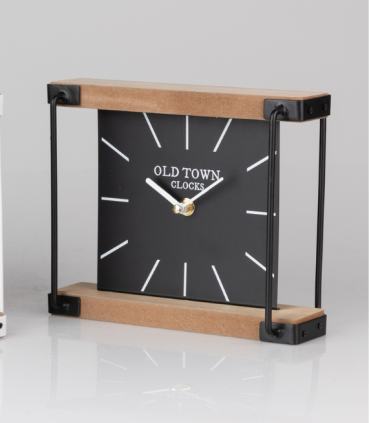 RELOJ SOBREMESA METAL MADERA 22.5X5X18CM