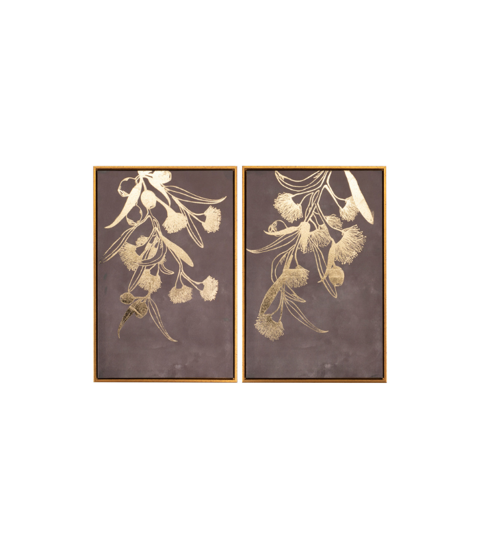 PAREJA CUADROS FLORES MARCO DORADO 40X4X60CM