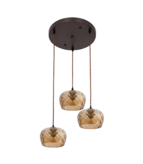 PLAFON ESTELA 3XE27 MARRON REGX36X36CM TULIPA CRISTAL TALLADO AMBAR