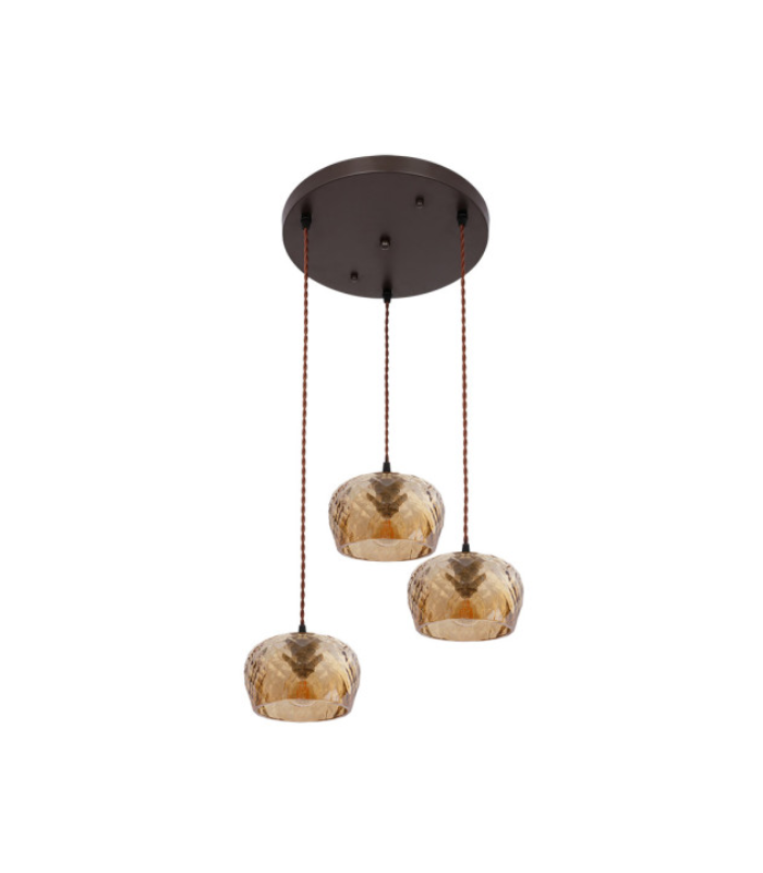 PLAFON ESTELA 3XE27 MARRON REGX36X36CM TULIPA CRISTAL TALLADO AMBAR