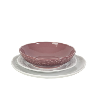 JGO. 6 PLATO HONDO RELIEVE LILA GRES