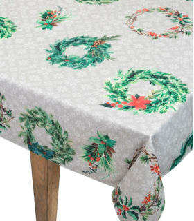 MANTEL ANTIMANCHAS CORONAS NAVIDAD 145X250CM