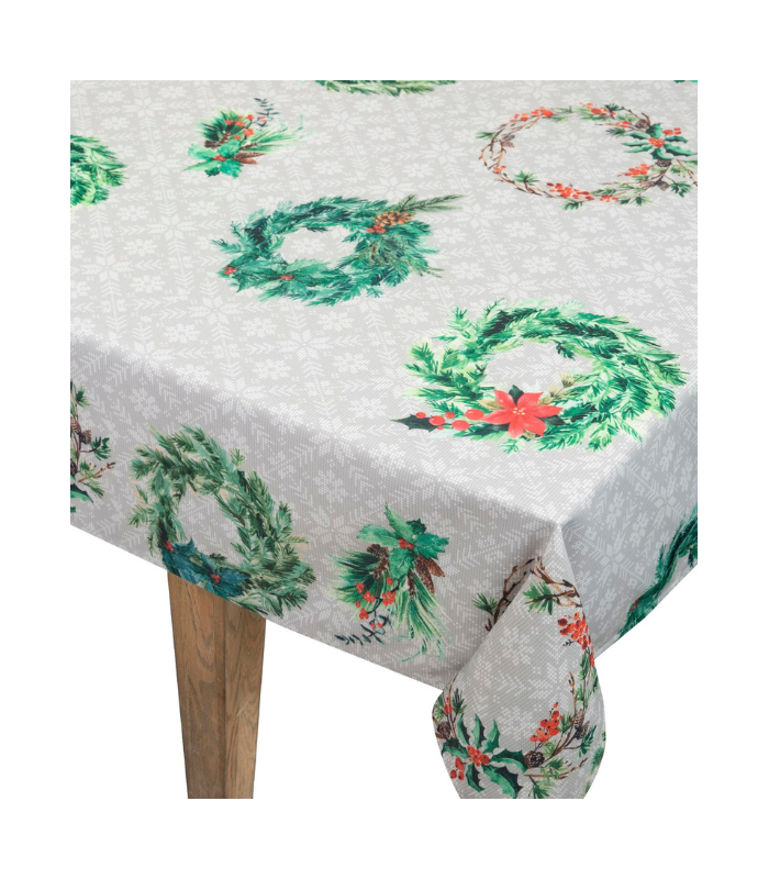MANTEL ANTIMANCHAS CORONAS NAVIDAD 145X250CM