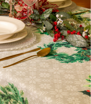MANTEL ANTIMANCHAS CORONAS NAVIDAD 145X250CM