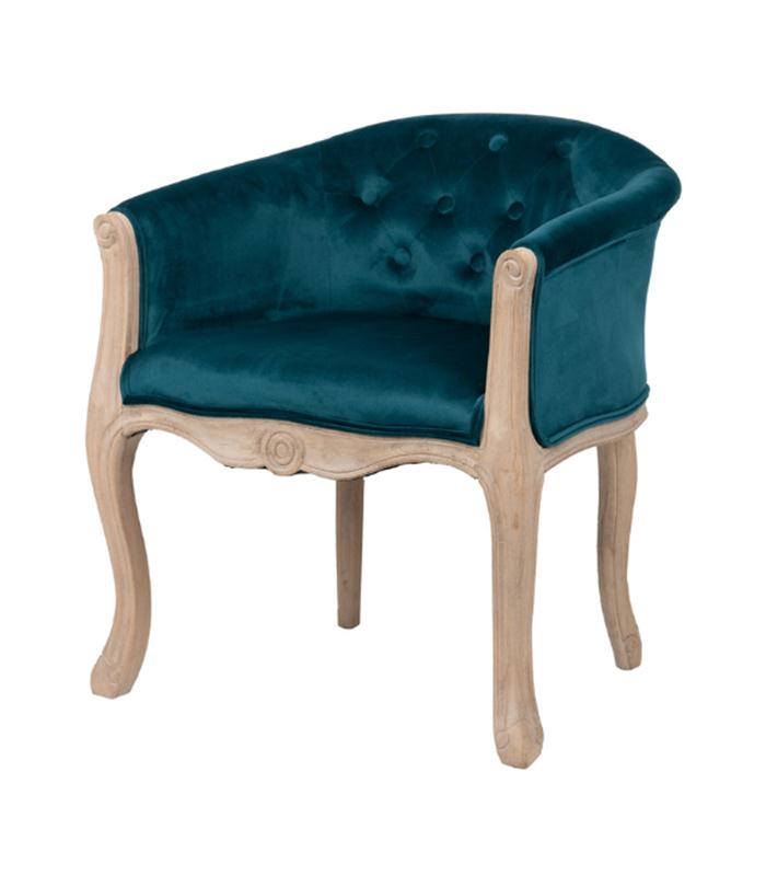 BUTACA VELVET CAPITONE PATAS MADERA 61X61X71CM