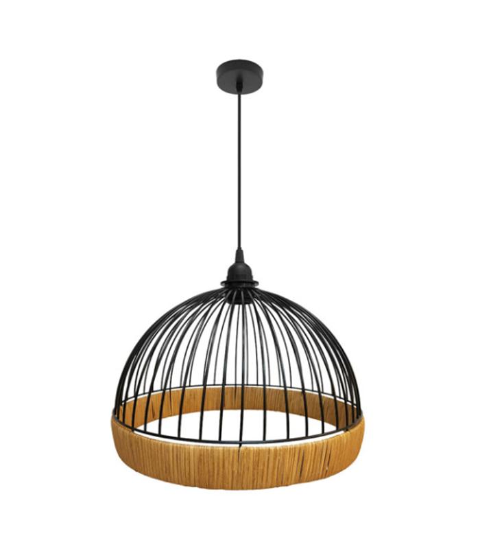 COLGANTE GASTON NEGRO/NATURAL 1XE27 C/METAL Y RATTAN