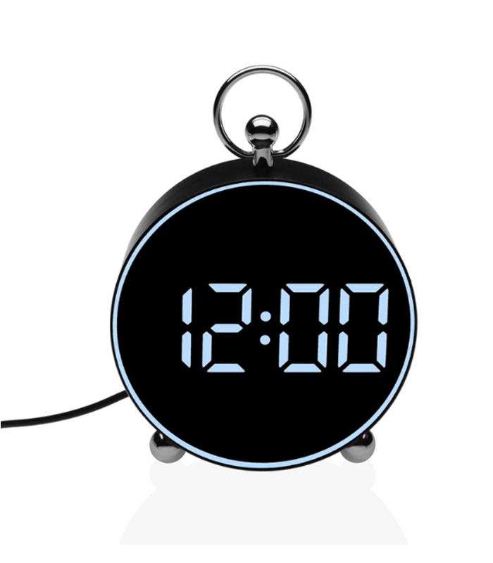 RELOJ DESPERTADOR DIGITAL NEGRO LUZ BLANCA