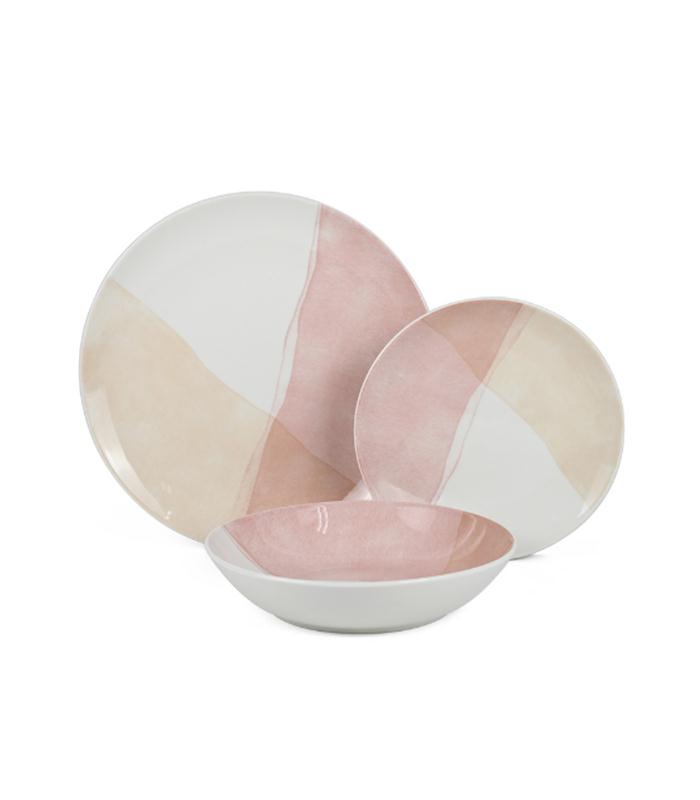 VAJILLA 18PZS. PORCELANA TONOS ROSA
