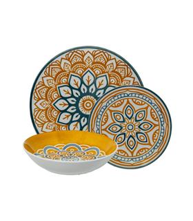 VAJILLA 18PZS. PORCELANA MANDALA AMARILLO