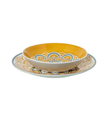 VAJILLA 18PZS. PORCELANA MANDALA AMARILLO