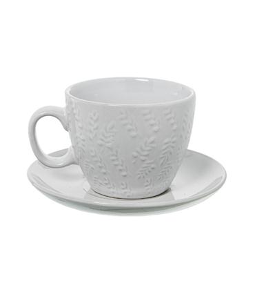 JGO. 6 TAZAS TE C/PLATO CERAMICA BLANCA C/SOPORTE METAL NEGRO