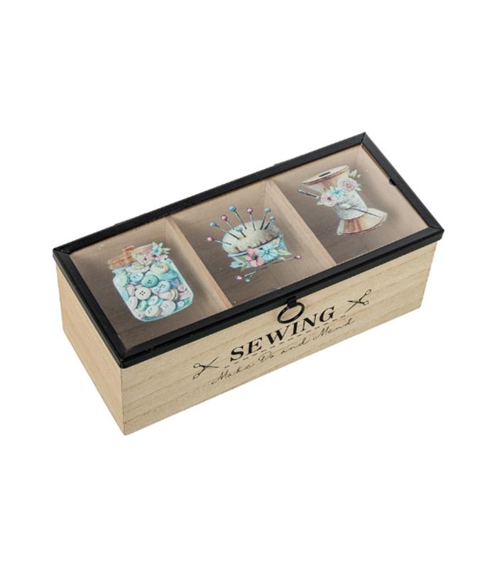 CAJA COSTURA MADERA C/TAPA CRISTAL