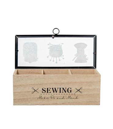 CAJA COSTURA MADERA C/TAPA CRISTAL
