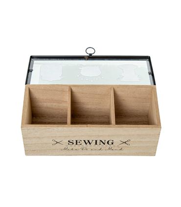 CAJA COSTURA MADERA C/TAPA CRISTAL