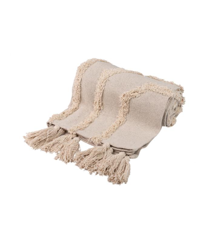 MANTA PLAID ALGODON TEJIDA A MANO 125X150CM BEIGE