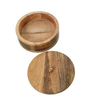 CAJA MADERA CON METAL DORADO 20CM