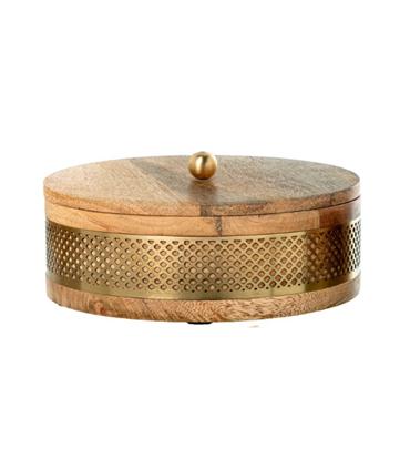 CAJA MADERA CON METAL DORADO 20CM