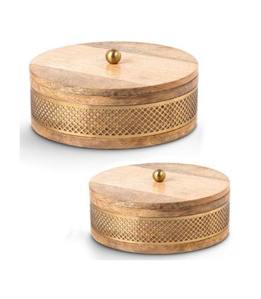 CAJA MADERA CON METAL DORADO 20CM
