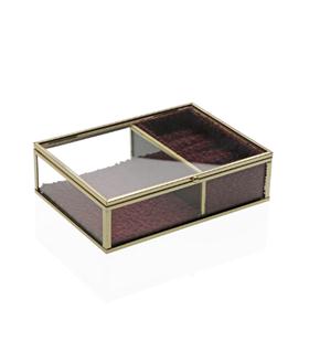 JOYERO DE CRISTAL CON BORDE DORADO 18X13CM