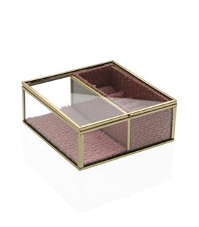 JOYERO DE CRISTAL CON BORDE DORADO 15X15CM