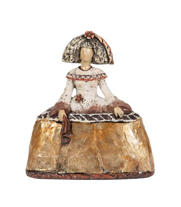 FIGURA MENINA RESINA DORADA 14X6X16CM