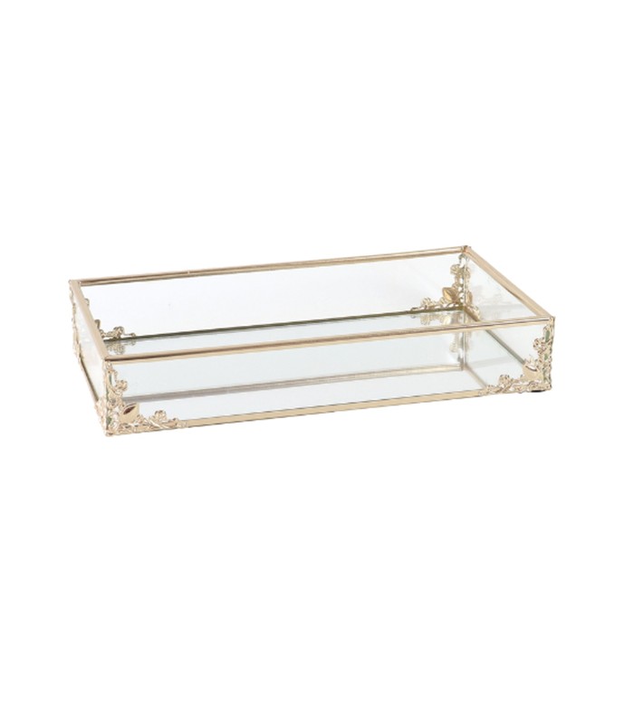 BANDEJA METAL DORADO -CRISTAL  20X10X4CM