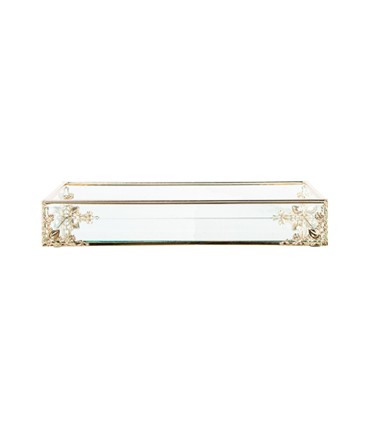 BANDEJA METAL DORADO -CRISTAL  20X10X4CM