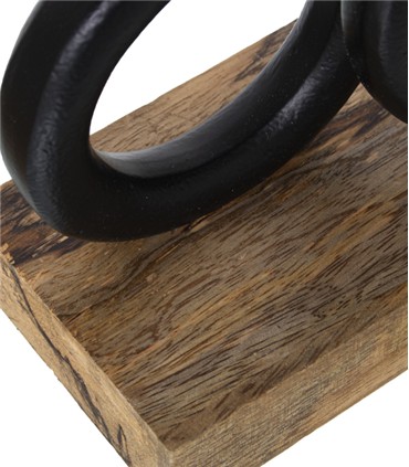 PORTAVELAS METAL NEGRO BASE MADERA