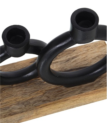 PORTAVELAS METAL NEGRO BASE MADERA