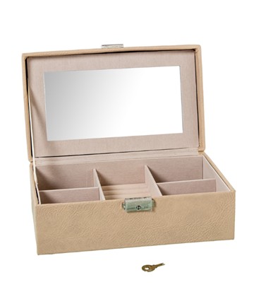 JOYERO POLIPIEL CON ESPEJO  BEIGE